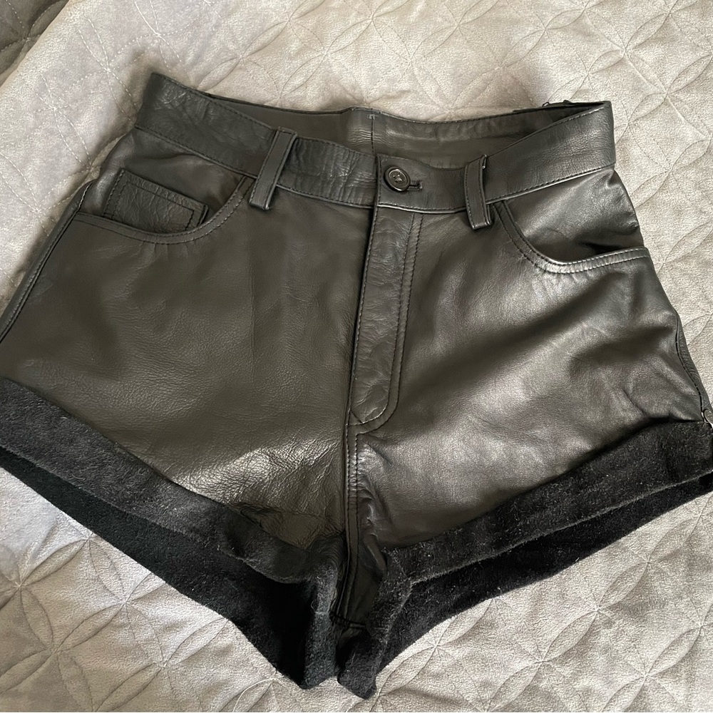 High waisted black leather One Teaspoon shorts